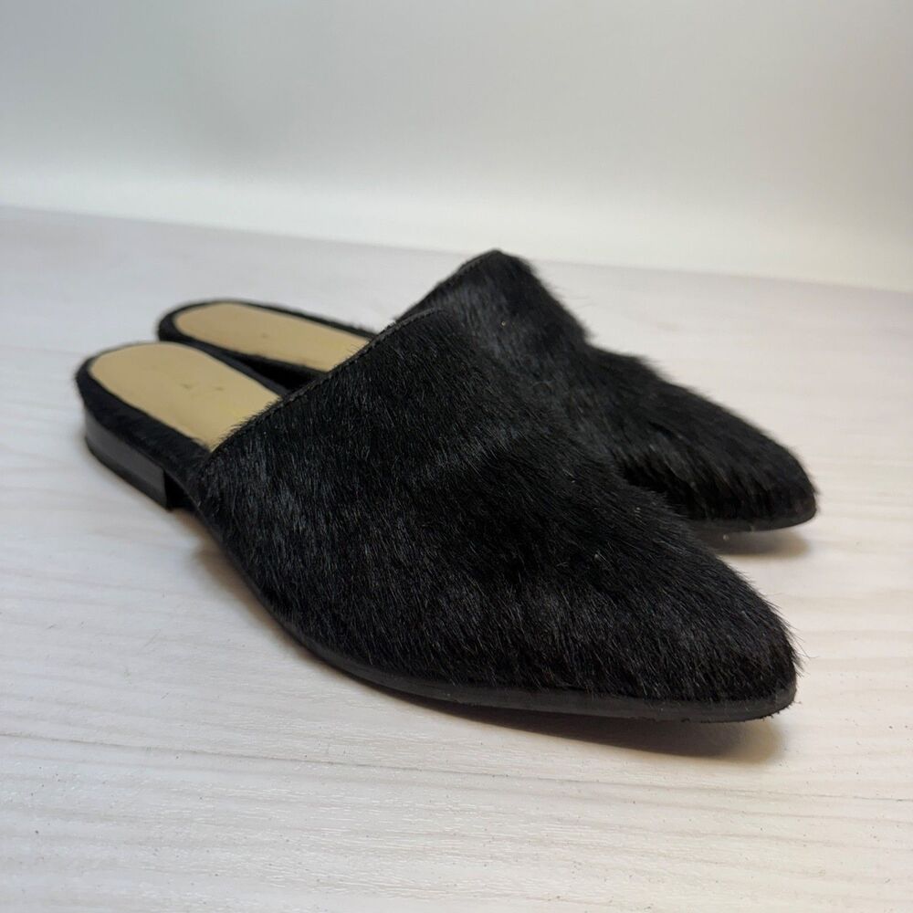 Diba True High Up Pony Hair Mule Black Womens Size 7M Pointed Toe‎